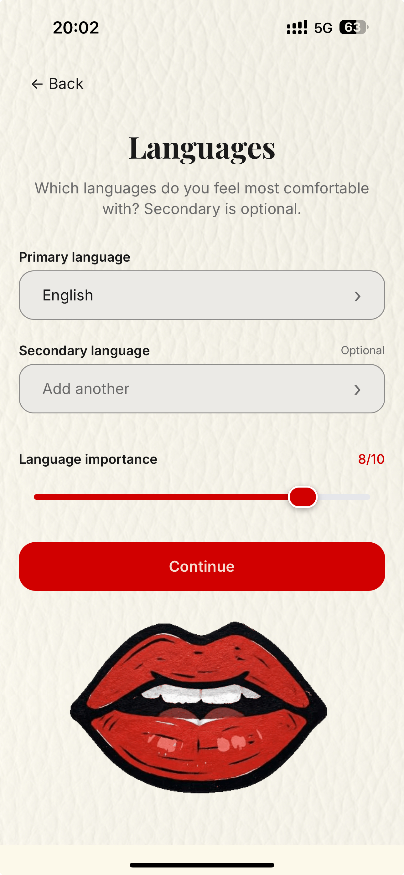 Language preference screen