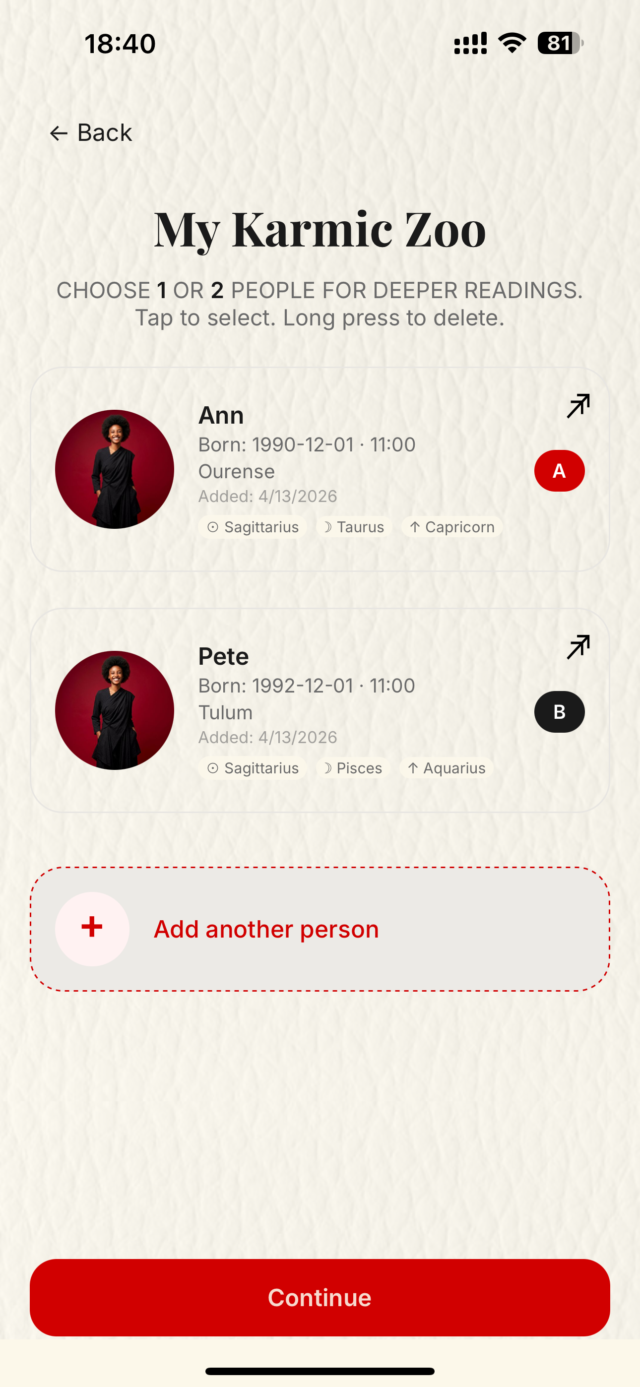 My Karmic Zoo people list