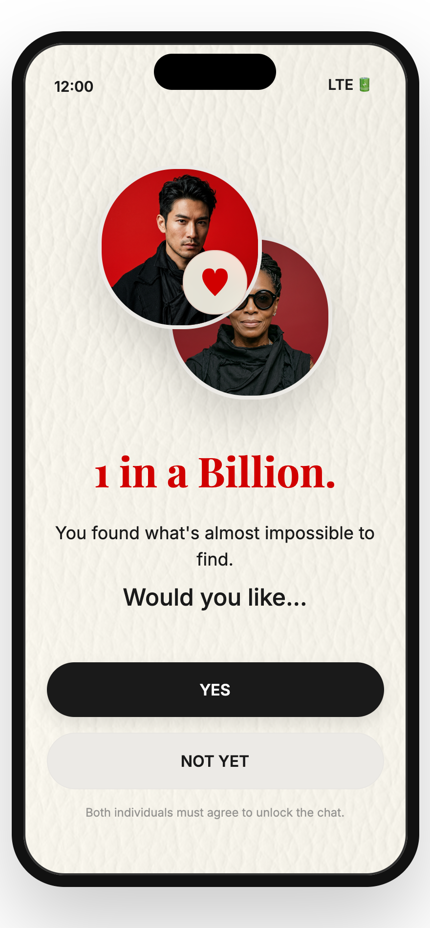 One in a Billion match reveal screen