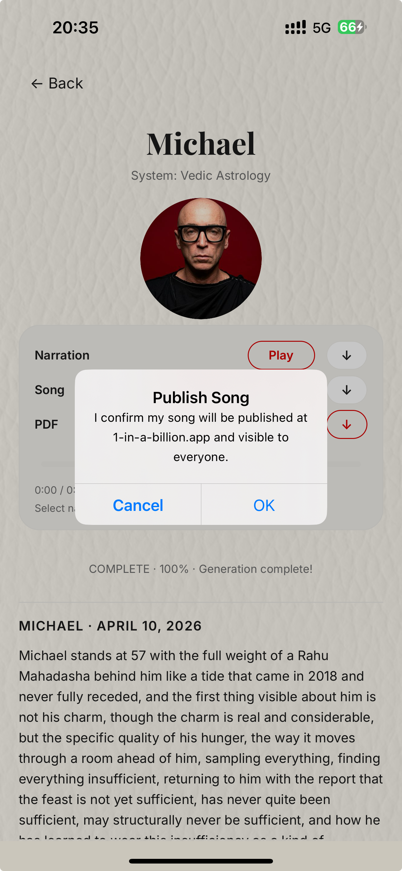 Publish song dialog